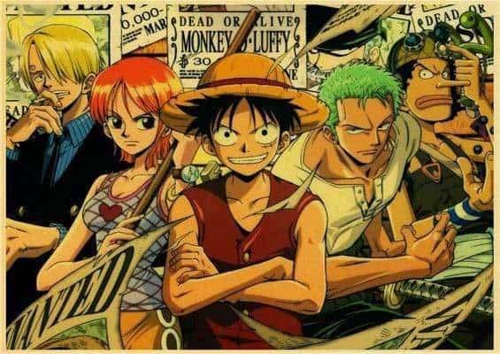 Boutique One Piece Poster 12x20 cm Poster One Piece Luffy, Zoro, Sanji, Usopp, Nami Wanted